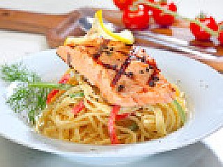 Char-Grilled Salmon Spaghetti