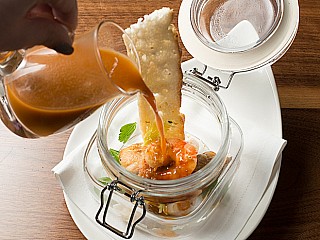 Come un brodetto seasonal seafood soup, bread crostino