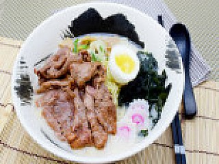 Yakiniku Beef Ramen Rich Tonkotsu Soup topped with Yakiniku Beef