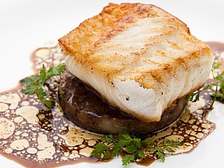 Pan-Roasted Cod Fish with Rosemary Potato & Balsamic Sauce