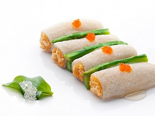 Egg White stuffed in Bamboo Piths braised on Hairy Crab Coral