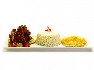 Roasted Spareribs served with  Jasmine Rice and Fried Egg