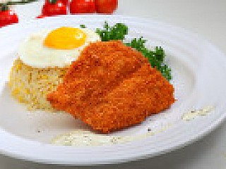 Fried Rice with Breaded Fish