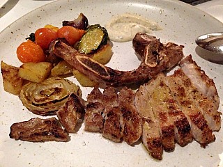 Grilled Porkchop with Roasted Potatoes and Truffle Mustard