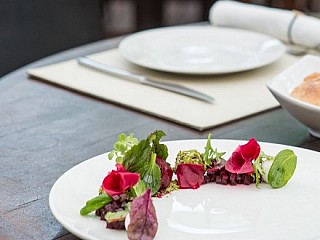 Beetroot Salad and Sorbet with Goat Cheese Crumble Pistachio