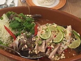 Steamed Seabass with Spicy Garlic Lime Dressing