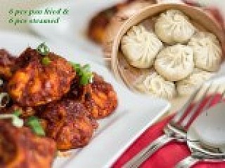 Mixed Platter Vegetable Momos- 6 Pcs Steamed & 6 Pcs Spicy Pan Fried