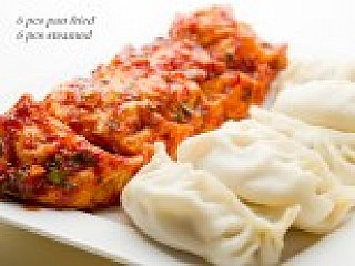 Mixed Platter Chicken Momos- 6 Pcs Steamed & 6 Pcs Spicy Pan Fried