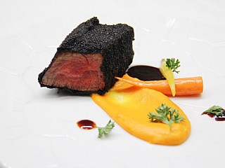 Iberian Presa Charcoal-Fried, Carrot & Toasted Coffee