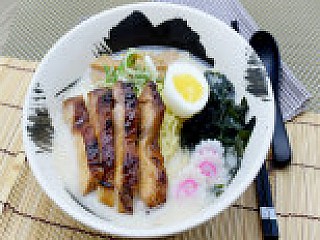 Teriyaki Chicken Ramen Rich Tonkotsu Soup topped with Teriyaki Chicken