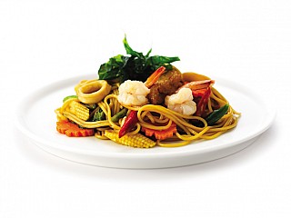 Stir-Fried Spaghetti  with Seafood  cooked with Spicy Chilli Sauce