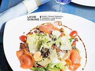 Blue Sky Caesar salad With Scoth smoked salmon and Parmesan flakes