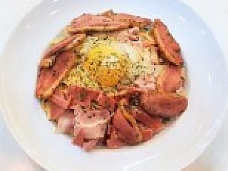Carbonara with Bacon and Ham and Smoked Duck