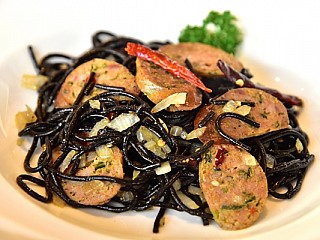 Squid Ink Spaghetti with Northeastern Sausage