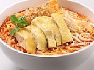 Curry Hor Fun with Kampong Chicken and Bean Curd Skin Roll