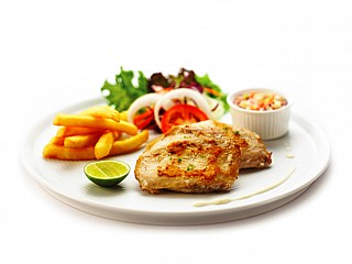 Grilled Seabass with  White Wine Sauce  served with French Fries