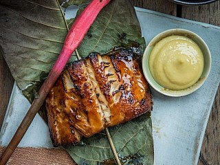 Black cod marinated with saikyo miso wrapped in hoba leaf