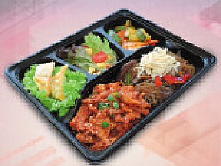 Fried Korean Glass Noodle with Spicy Chicken Bento