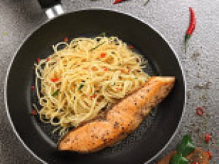 Tom Yam Pasta with Pan-Seared Salmon