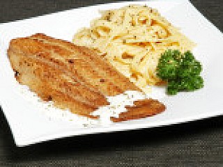 Pan-Fried Fish with Fettuccine in Cream Sauce