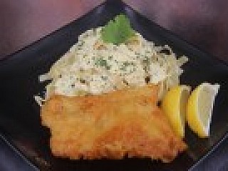 Golden Fried Fish with Creamy Spaghetti