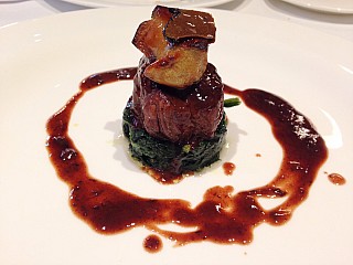 Pan-Seared Angus Australian Lamb Loin topped with Pan-Seared French Foie Gras and Black Truffle from Saint Miniato in Tuscany