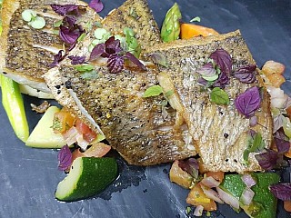 Oven-Baked Whole Seabass Filled with Tomato Salsa and Fresh Herbs