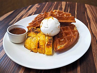 Waffle with Charcoal Roasted Bourbon Infused Pineapple