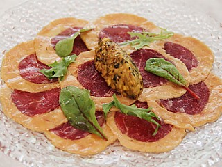 Beef Carpaccio Foie Gras, Olive Oil & Mushroom Tartar